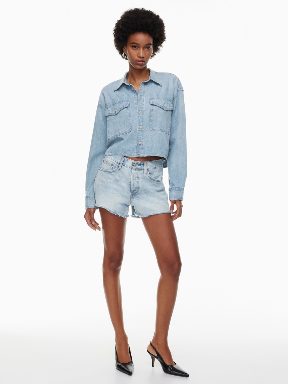 Denim Forum The Ex BF Hi-Rise Micro Short Light Blue Denim Boyfriend Distressed
